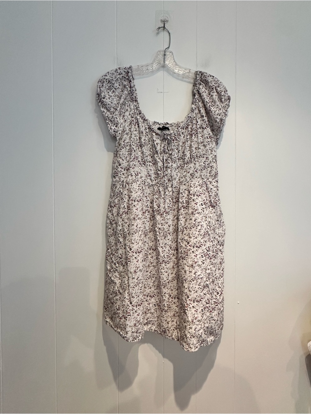 J.Crew Floral Puff Sleeve Smocked Mini Dress Ivory Purple Size 12 - Picture 4 of 11